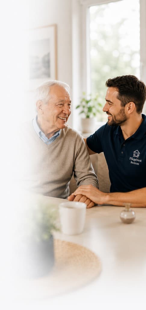 PflegeNest Pflegekraft im persönlichen Gespräch mit einem Patienten