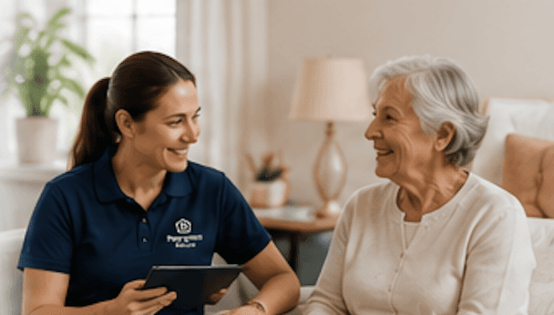 PflegeNest Pflegekraft im vertrauensvollen Gespräch mit einer Patientin